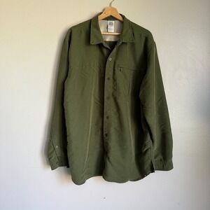North Face Mens XXL Olive Green Modal Blend Long Sleeve Button‎ Down Shirt ACCX
